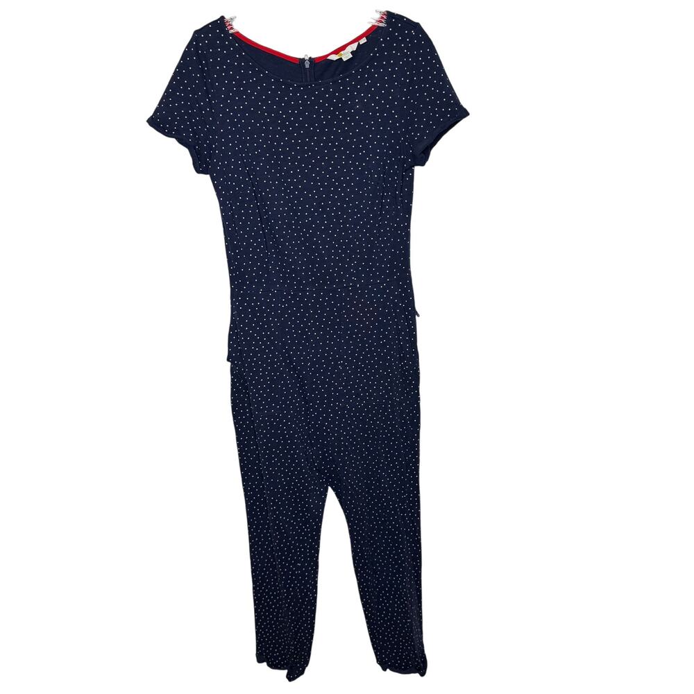 Boden Women’s Jumpsuit Sz 6R Navy Blue White Polka Dot Short Sleeve Cotton Retro